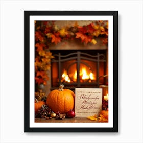 Cozy Handwritten Thanksgiving Greeting Nestled Within An Ornate Autumnal Border Featuring A Rich (3) Art Print