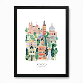 London England Gouache Travel Illustration Art Print