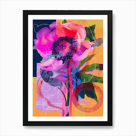 Ranunculus 3 Neon Flower Collage Art Print