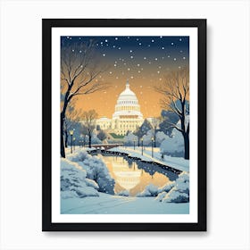 Winter Travel Night Illustration Washington Dc Usa 1 Art Print