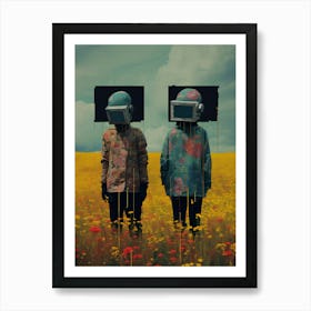 Two People In A Field - tv robots Art Print