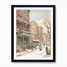 Vintage Winter Illustration New York City Usa 2 Art Print