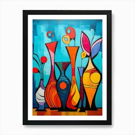 Still Life III, Abstract Vibrant Painting in Cubism Picasso Style Art Print