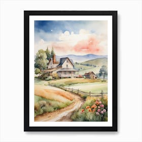 Watercolor Of A Country House Art Print