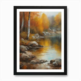 Forest Lake, Autumn Lake, Vintage Oil Painting, Farmhouse Wall Decorations, Antique Landscape, Vintage Landscape Oil Painting.8 2 Art Print