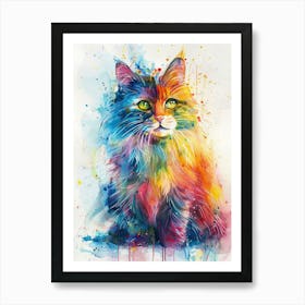 Cat Colourful Watercolour 4 Art Print