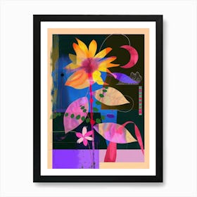 Moonflower 2 Neon Flower Collage Art Print