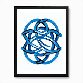 Celtic Knot Symbol 1 Blue And White Line Drawing Art Print
