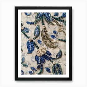 Blue And White Embroidery Art Print