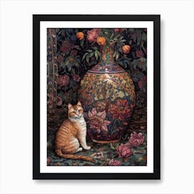 Heather With A Cat 4 William Morris Style Art Print