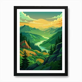 Landscape With Mountains And River Art Print