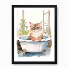Balinese Cat In Bathtub Botanical Bathroom 1 Art Print