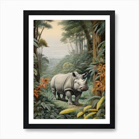 Rhino In The Green Leaves Realistic Illustration 5 Art Print