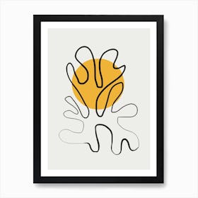 Minimalist Coral And Sun Line Art Print