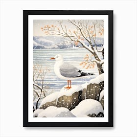 Winter Bird Painting Seagull 3 Art Print