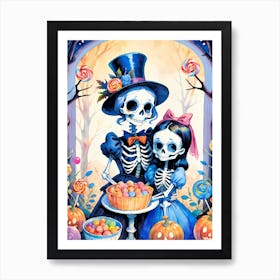 Cute Halloween Skeleton Family Painting (35) Art Print