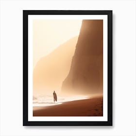 Person With Surfboard On Navagio Beach Shipwreck Beach 1 Art Print