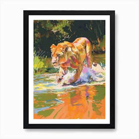 Transvaal Lion Crossing A River Fauvist Painting 1 Art Print