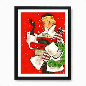 Greetings From A Christmas Shopping Girl Art Print