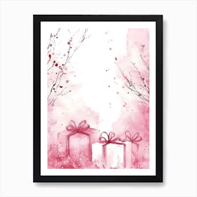 Watercolor Background With Gift Boxes Art Print