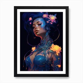 Flower Cyberpunk Girl 2 Art Print