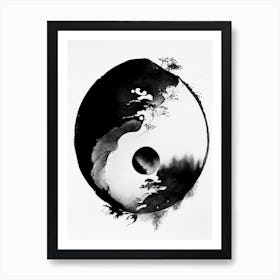 Black And White Yin and Yang 1 Japanese Ink Art Print