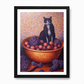 Lilac With A Cat 4 Pointillism Style Art Print