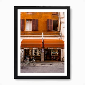 Red Shop And Bike In Ferrara Italy Art Print