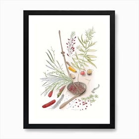 Butcher S Broom Spices And Herbs Pencil Illustration 2 Art Print