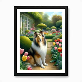 Collie Dog In The Garden Art Print