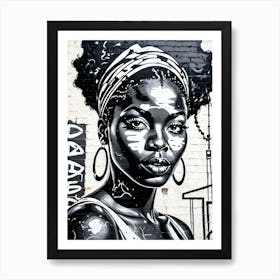 Vintage Graffiti Mural Of Beautiful Black Woman 138 Art Print