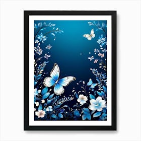 Blue Flowers And Butterflies Poster