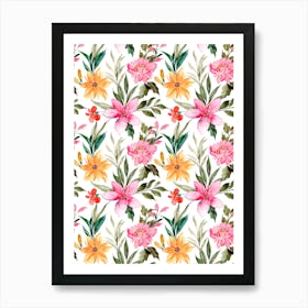 Watercolor Floral Pattern.Colorful roses. Flower day. artistic work. A gift for someone you love. Decorate the place with art. Imprint of a beautiful artist.30 Art Print