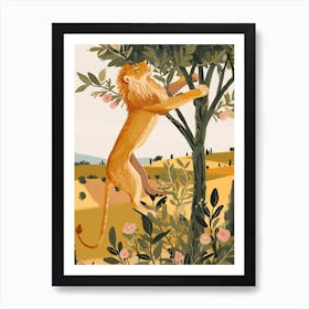 African Lion Climbing A Tree Illustration 3 Art Print