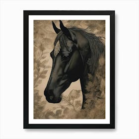 Black Horse With Abstract Background Art Print