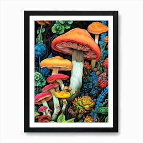 Mushrooms In The Forest nature illustration Art Print