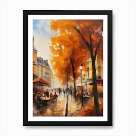 Paris city countryside, cafes, people, trees, old autumn oil paints. Faded colours.1 Art Print