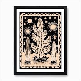 B&W Cactus Illustration Woolly Torch Cactus 2 Art Print