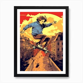 Skateboarding In Paris, France Comic Style 2 Art Print