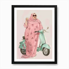 Muslim Woman On A Scooter Art Print