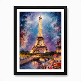 Eiffel Tower At Night Art Print