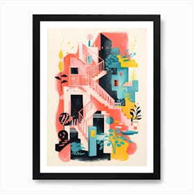 A House In Rome, Abstract Risograph Style 2 Art Print