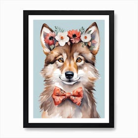 Baby Wolf Flower Crown Bowties Woodland Animal Nursery Decor (32) Art Print