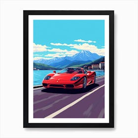 A Ferrari F50 Car In The Lake Como Italy Illustration 4 Art Print