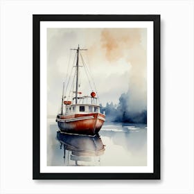 Watercolor Of A Fishing Boat Art Print