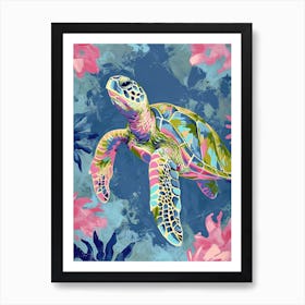 Greeh Sea Turtle & Plants Painting Art Print