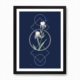 Vintage Elder Scented Iris Botanical with Geometric Line Motif and Dot Pattern 1 Art Print