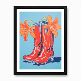 A Painting Of Cowboy Boots With Orange Flowers, Fauvist Style, Still Life 5 Art Print