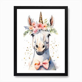 Baby Unicorn Flower Crown Bowties Woodland Animal Nursery Decor (15) Art Print