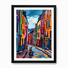 Painting Of Edinburgh Scotland With A Cat In The Style Of Fauvism 1 Art Print